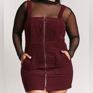 Forever 21 plus size burgundy corduroy zip up dress pinafore overall